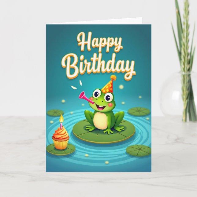 Carte d'anniversaire de grenouille joyeuse (Devant)