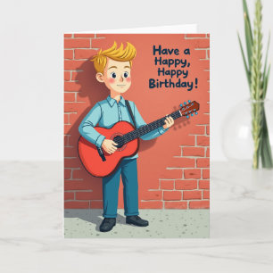 Carte d'anniversaire de guitariste joyeux