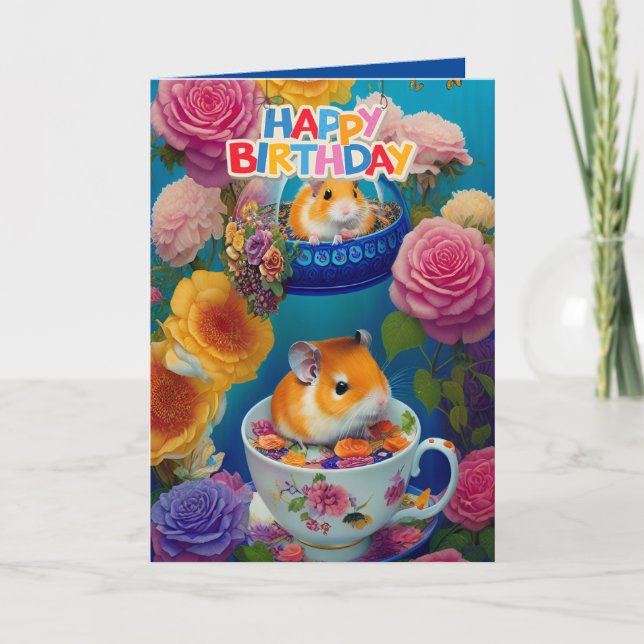 Carte d'anniversaire de hamsters syriens drôles et (Devant)