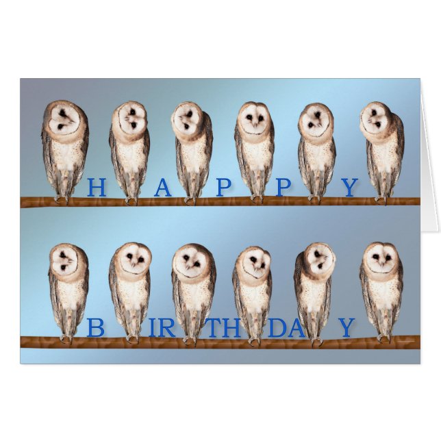 Carte d'anniversaire de hibou curieux. (Devant horizontal)