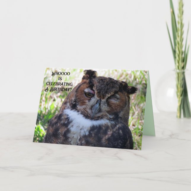 Carte d'anniversaire de hibou joyeux (Devant)