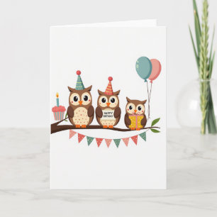 Carte d'anniversaire de hiboux fantaisistes