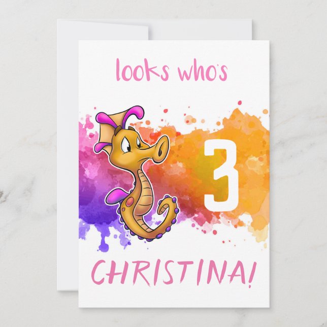 Carte d'anniversaire de hippocampe mignon (Devant)