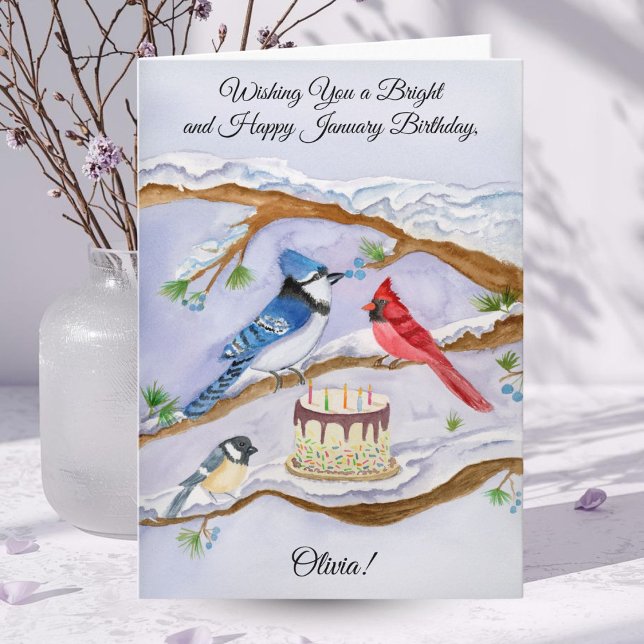 Carte d'anniversaire de janvier pour les oiseaux d (Créateur téléchargé)