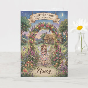 Carte d'anniversaire de jardin de fées cottagecore