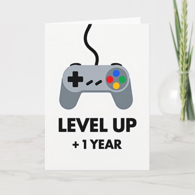 Carte d'anniversaire de jeu vidéo Level Up (Devant)
