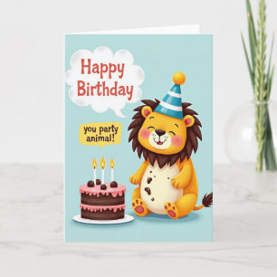 Carte d'anniversaire de jeune lion joyeux
