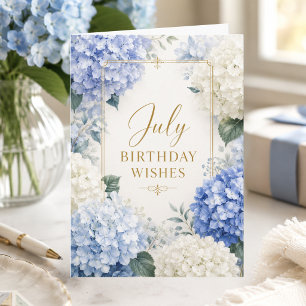 Carte d'anniversaire de juillet avec des hortensia