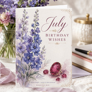Carte d'anniversaire de juillet Élégante Larkspur