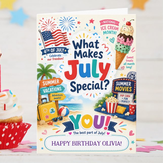 Carte d'anniversaire de juillet pour fille Fun d'é (Créateur téléchargé)