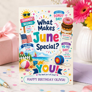 Carte d'anniversaire de juin pour filles Nom perso