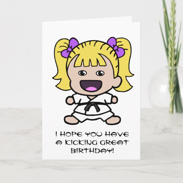 Carte d'anniversaire de karaté pour des filles (Devant)