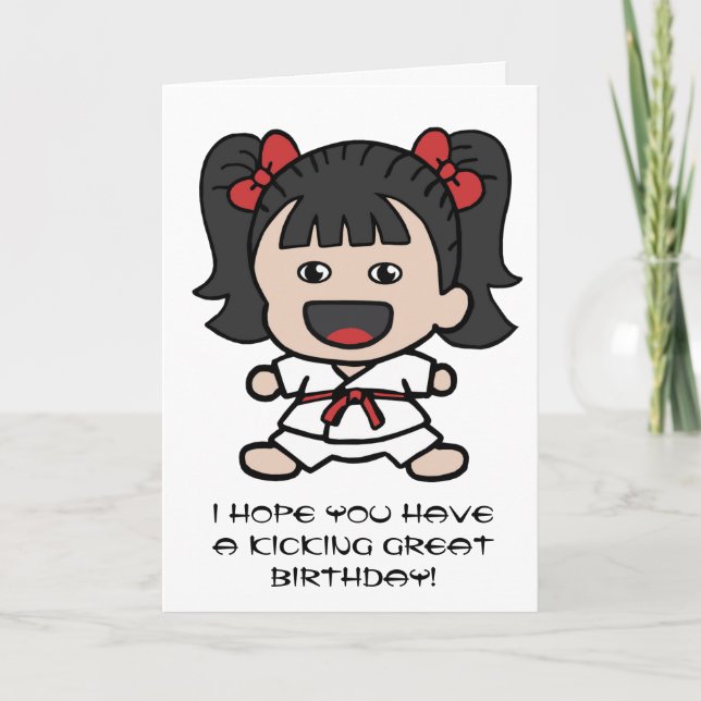Carte d'Anniversaire de karaté pour filles (Devant)