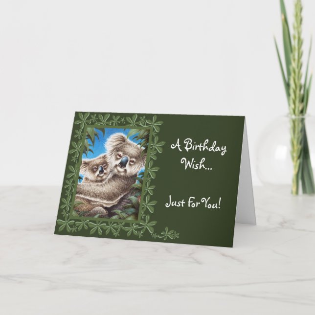 Carte d'anniversaire de koala et de bébé (Devant)