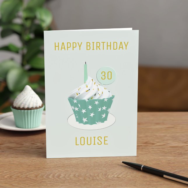 Carte d'anniversaire de la 30e Mint Cupcake (Happy Birthday Cupcake! Just add a name and age and send with a cake!)