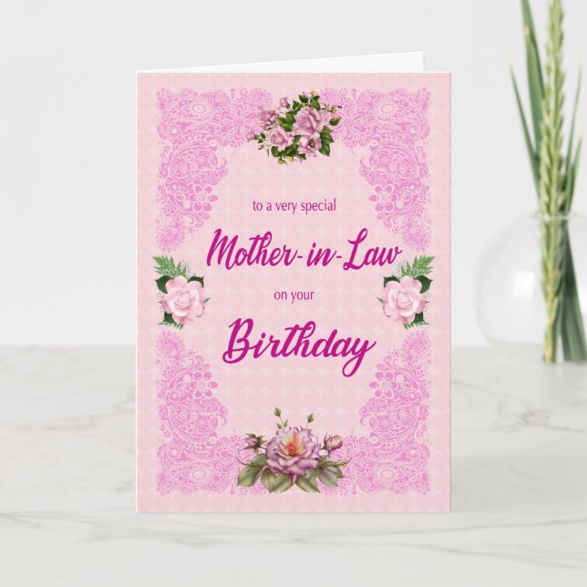 Carte d'anniversaire de la belle-mère avec roses r (Devant)