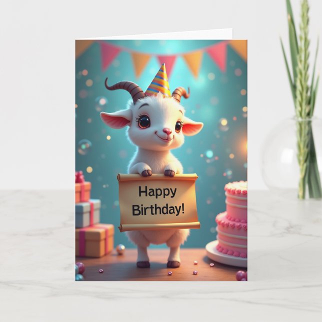 Carte d'anniversaire de la chèvre souriante (Devant)