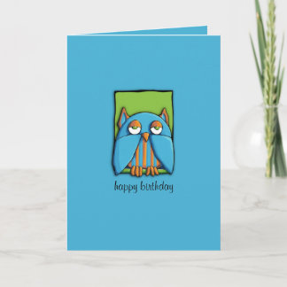 Carte d'anniversaire de la Chouette bleue verte bl