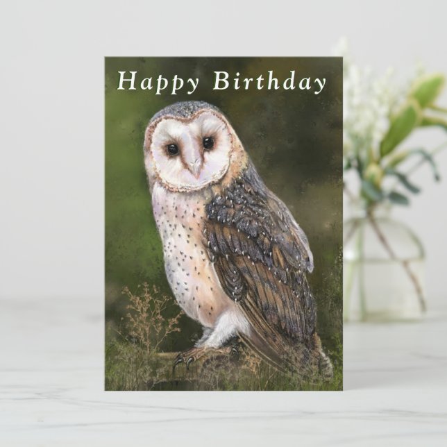Carte d'anniversaire de la chouette effraie occide (Debout devant)