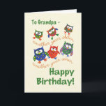Carte d'anniversaire de la chouette pour un grand-<br><div class="desc">Une carte d'anniversaire amusante pour un grand-père, avec des chouettes mignonnes et colorées sur un arrière - plan parchemin, d'un collage de papier peint à la main par Judy Adamson. Une version frontale personnalisée de cette carte d'anniversaire est également disponible en coque que vous souhaitez utiliser pour une relation différente...</div>