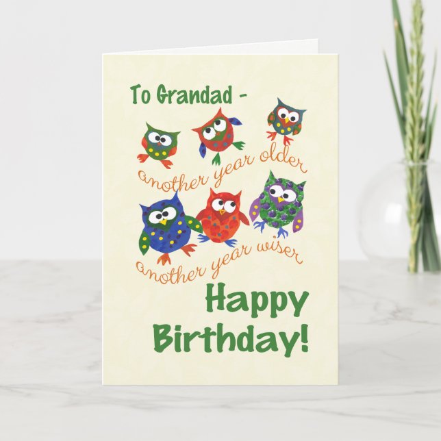 Carte d'anniversaire de la chouette pour un grand- (Devant)