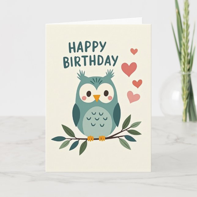 Carte d'anniversaire de la chouette sarcelle (Devant)
