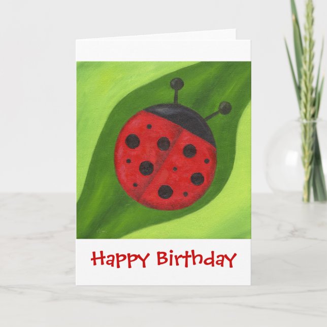 Carte d'anniversaire de la coccinelle rouge gras (Devant)