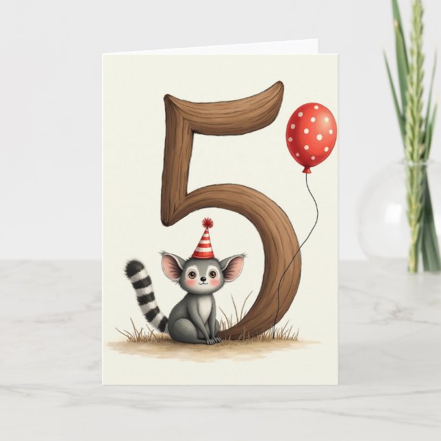 Carte d'anniversaire de la créature duveteuse 5 an (Devant)