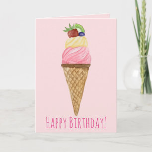 Carte d'anniversaire de la crème glacée aquarelle