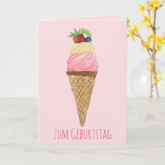 Carte d'anniversaire de la crème glacée d'aquarell (Fleur jaune)