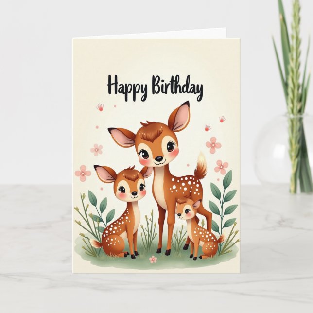 Carte d'anniversaire de la famille Faon joyeuse (Devant)