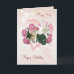 Carte d'anniversaire de la femme Roses Lilies Hear<br><div class="desc">Carte d'anniversaire pour Femme - Roses et Lys dans un Coeur rose. Carte entièrement personnalisable. Vous pouvez modifier la police,  la couleur,  la taille et mettre votre propre texte</div>
