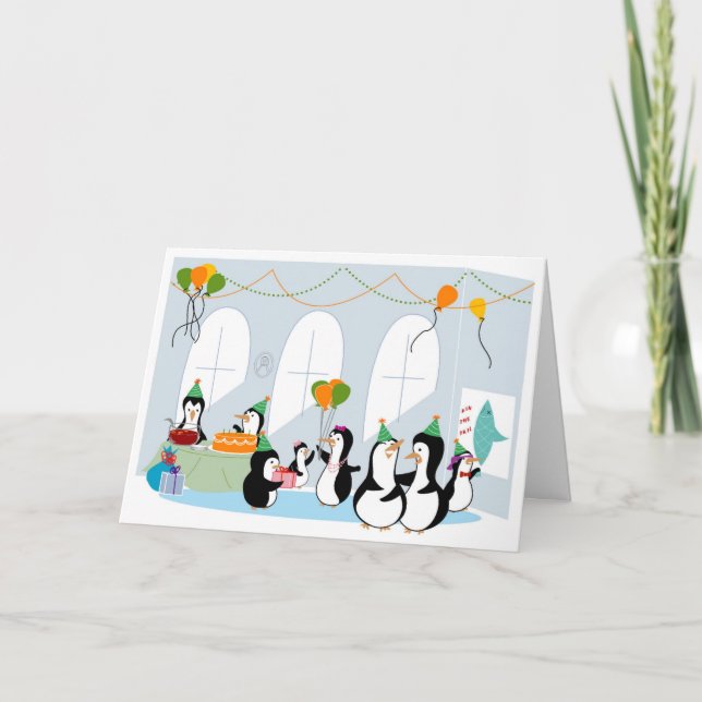 Carte d'anniversaire de la fête des pingouins (Devant)