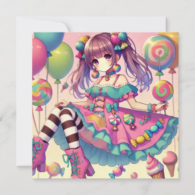 Carte d'anniversaire de la fille Anime (Devant)
