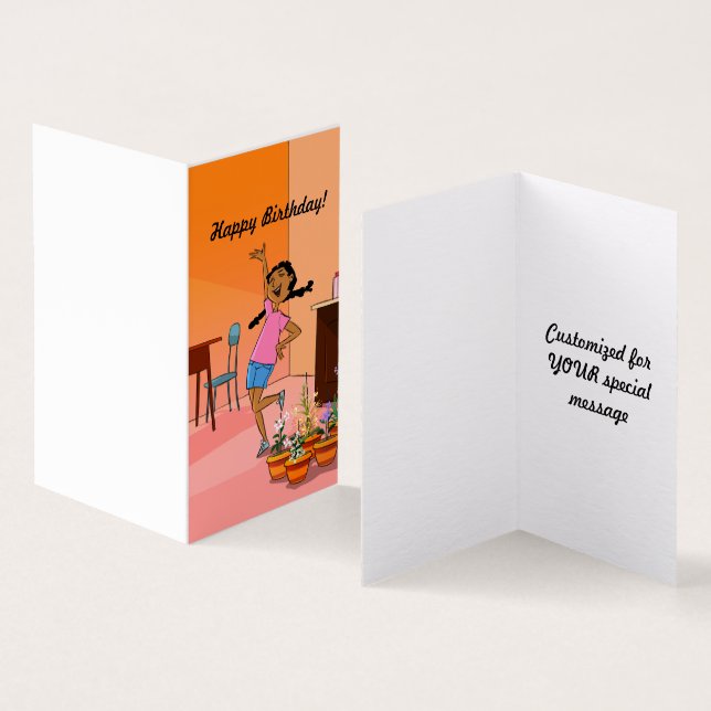 Carte d'anniversaire de la fille ethnique avec tre (Inside and Outside)