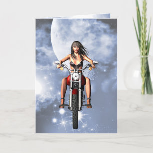 Carte d'anniversaire de la fille motocycliste