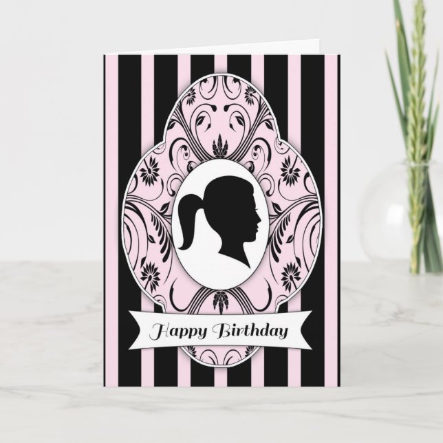 Carte d'anniversaire de la fille Silhouette noire  (Devant)