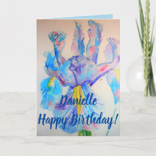 Carte d'anniversaire de la Fleur d'aquarelle bleu