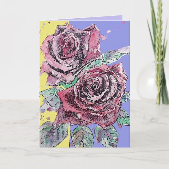 Carte d'anniversaire de la floraison de rose rouge (Devant)