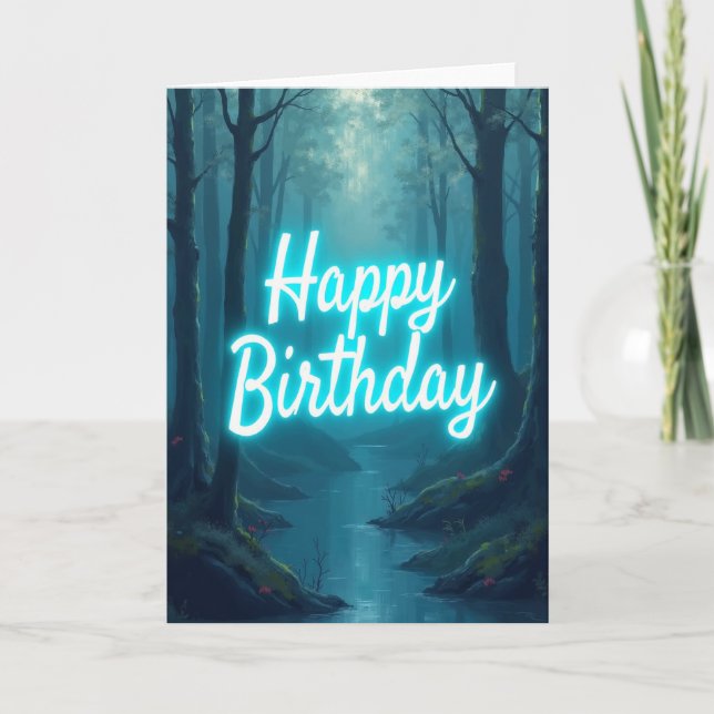 Carte d'anniversaire de la forêt lumineuse (Devant)