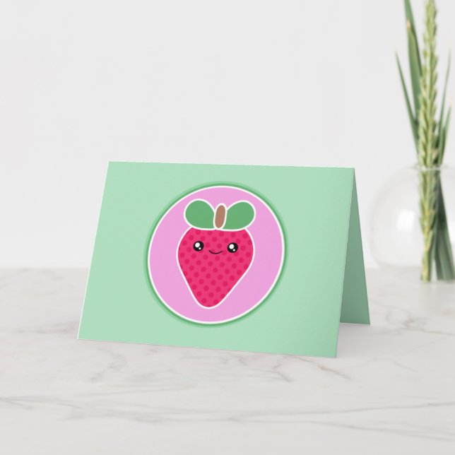 Carte d'anniversaire de la fraise Kawaii (Devant)