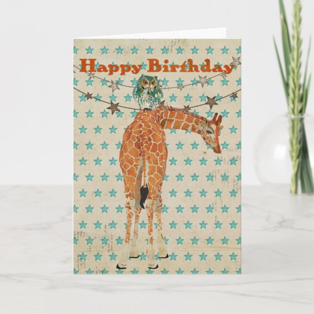 Carte d'anniversaire de la girafe d'ambre et de la (Devant)