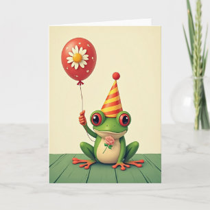 Carte d'anniversaire de la grenouille festive