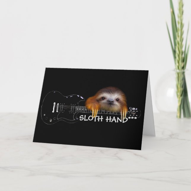 Carte d'anniversaire de la guitariste Sloth Hand (Devant)