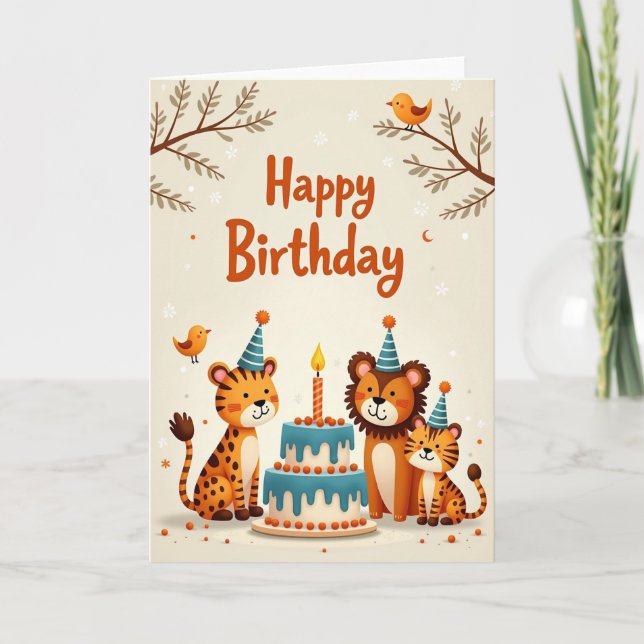Carte d'anniversaire de la jungle fantaisiste (Devant)