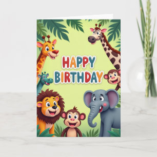 Carte d'anniversaire de la jungle joyeuse