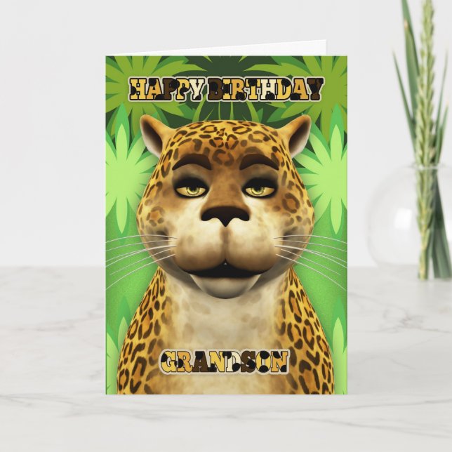 Carte d'anniversaire de la jungle léopard de Grand (Devant)