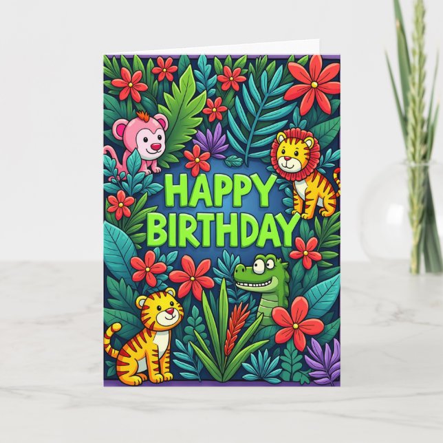 Carte d'anniversaire de la jungle tropicale (Devant)