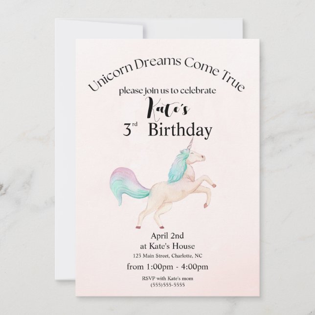 Carte d'anniversaire de la licorne (Devant)