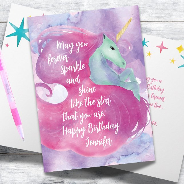 Carte d'anniversaire de la licorne magique pour le (Magical Unicorn Birthday Card for Girls)